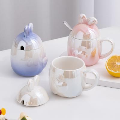 China Viable Gift 3D Ceramic Mug, Cute Creative Pearl Colorful Mug, Office Coffee Milk Cup With Lid Spoon for sale