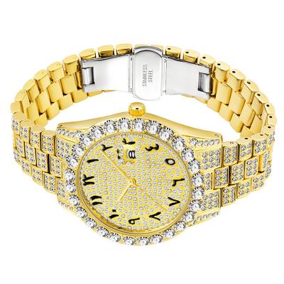 China Gold Day/Date - Hip-Hop Plated Ice Out Luxury Jewelry Mens Wolf Number Quartz Watch Micro CZ Diamond Watch Mens Womens for sale