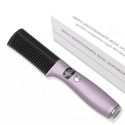 China Outdoor HD Screen LCD Show 6 Speed ​​Temperature Home Use Smart Electric Anion 2 in 1 Hair Straightener Brush Comb for sale