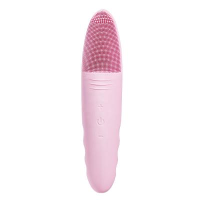 China Mini Handheld Face Cleaning Brush Food Grade Acne Treatment IPX7 Waterproof Silicone Facial Massager Brush Cleaner Device for sale