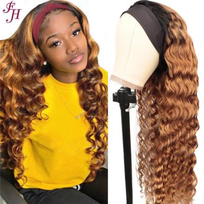 China Good Quality Long Wave FH Wigs 180% Density Black Headband Wig Loose Deep Wave Wig Deep Wave Headband Ready To Ship for sale