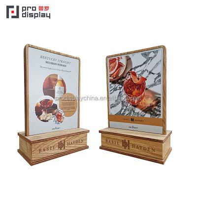 China Factory Wholesale Price Wooden Listing Menu Sign Low Table Top Display Stand For Restaurant Table for sale