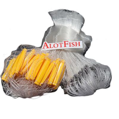 China Single Layer Monofilament 0.35mm 45mmSQ 1.2m Depth 50m Length ABS Mono Float Fishing Gill Net With Sinker And Float for sale