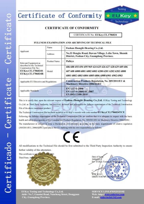 CE - Foshan Zhongfei Bearing Co., Ltd.