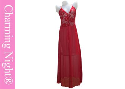 China Front Lace Mature Female Sexy Long Lingerie Night Dress , long silk sleep gowns for sale