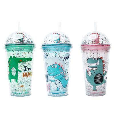 중국 밀짚을 가진 아BS 겹켜 Drinkware 병 공룡 인형 별 장식 조각 마시는 컵 판매용