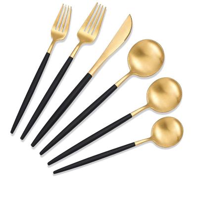 China SS304 Black Gold Kitchen Flatware Sets Stainless Steel 6 Piece Silverware Set for sale