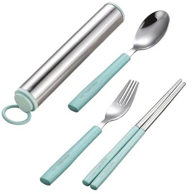 China 21*3.2cm 4PCS Mint Green Kitchen Flatware Sets Chopsticks With Fork And Spoon for sale