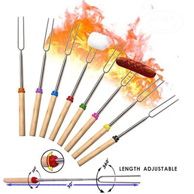 중국 마시멜로를 끼워넣는 8개의 색깔은 나무로 되는 손잡이를 가진 스테인리스 꼬치를 찌릅니다 판매용