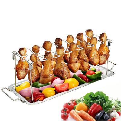 China LFGB BBQ Grill Supplies 14 Slots Chicken Leg Wing Rack For Smoker for sale