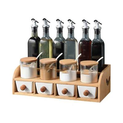 China Sauce Jars Wooden Organizer Shelf 2 Tier Bamboo Spice Rack Wooden Crafts Supplies for sale