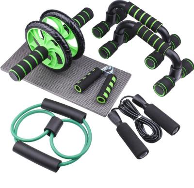 China Gymnastics 5 in 1 ab wheel roller kit with push up bar jump rope hand clamp and knee pad for home gym workout for sale