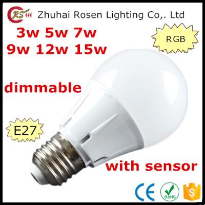 China 3w 5w 7w 9w 12w 15w Dimmable Desk Emergency Light Lamp RGB 110V 220V Aluminum E27 Led Bulb With Sensor for sale