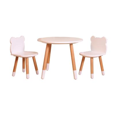 China Nashow LMMS-040 Modern High Quality Wooden Kids Furniture Kids Table and Chairs Back Chair + Round Table for sale