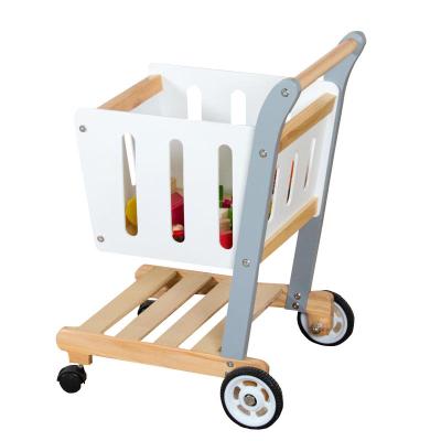 China Nashow LMCA-009 Natural Solid Wood White Baby Walker Stroller Toddler Kids Kids Wooden Push Car Trolley Doll Pram for sale