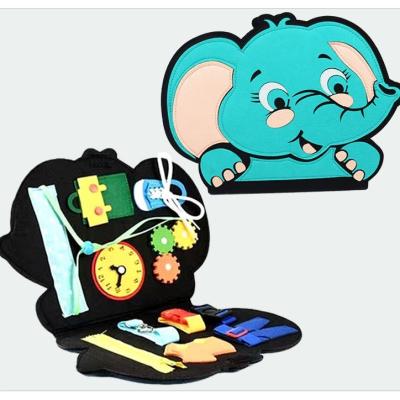 China DIY TOYS Elephant Design Children Felt Study Board Early Life Skills Practice Busy Board with Lace-up Dress for Craft Kitting for sale