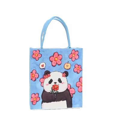 China Waterproof New Fashionable Panda Floral Felt Tote Bag Portable Waterproof Lady's Style with National Cartoon Print for sale