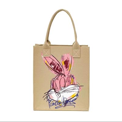 China Waterproof New Fashion Custom Logo Felt Storage Bag Eco Friendly Large Capacity  Felt Shopping Tote Bags With Handle for sale