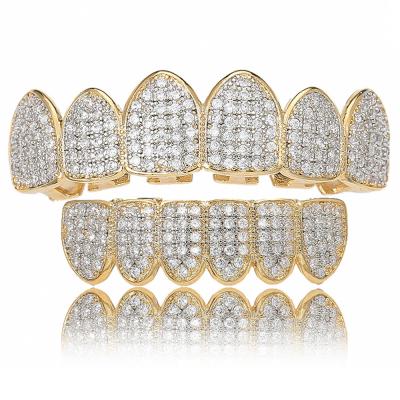 China Ice Hiphop Hip Hop Gold Teeth Jewelry Grillz Say Teeth Lip Caps Upper and Lower Diamond Zircon Tooth Set Mens Womens Vampire for sale