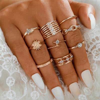 China Health Set 9 Pcs Cheap Rings Jewelry Women Finger Ring Sets For All Fingers Double Layer for sale