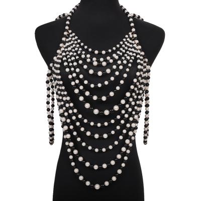 China Romantic Imitation Beaded Female Party Jewelry Imitation Beaded Female Party Luxurious Pearl Bib Scarf Neckerchief Body Chain Shawl Decorative Accessories for sale