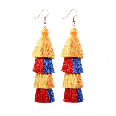 China Hot Selling Fashion Ethnic Earrings Female European and American Style Tassel Handmade Finish Long Handmade Colorful Bohemian Earrings for sale