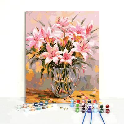 China New Classic/Postmodern Rose Lily Flowers DIY Custom Frameless Acrylic Painting Painting By Numbers On Canvas for sale