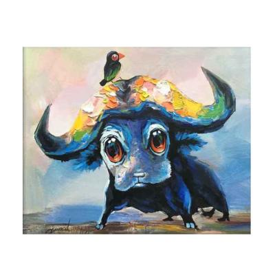 China Modern Cute Wall Art Picture Cartoon Animal Water Buffalo Canvas Oil Painting for sale