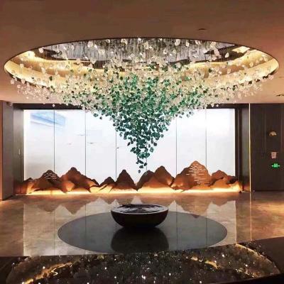 China Modern Contemporary Large Project Hall Decoration Green Glass Stone Hotel Lobby Banquet Hanging Chandelier for sale