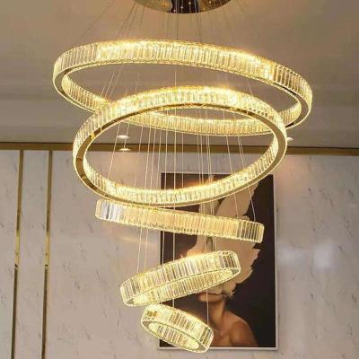 China Large Long Modern Contemporary Modern Crystal Staircase Single Ring Chandelier Ring for sale