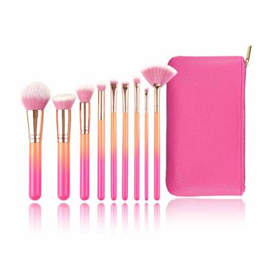 China Angular Blush Portable Pink Color 9pcs Travel Size Cosmetic Brush Set Best Price for sale