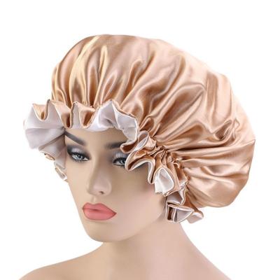 China Fashion double layer satin lace night cap beauty makeup hat round SATIN HOOD for sale