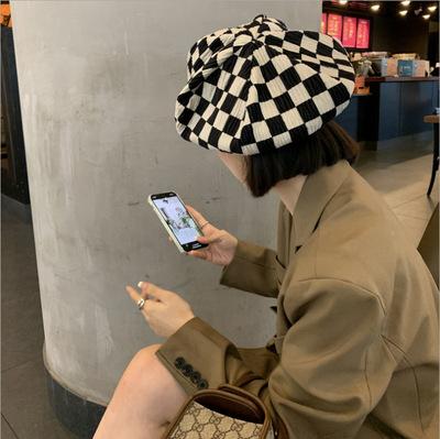 China Female Image Lattice Berets Summer Spring Cloud Hat And Retro Small Autumn Face For Woman for sale