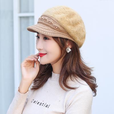 China Winter Plush Rabbit Hair Plush Beret Hat For Woman Fashion Ear Warmer Knitted Hat For Middle And Old Ladies Wholesale for sale