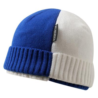 China Knitted Woolen Hat Color Matching Klein Woolen Hat Winter Blue And COMMON Japanese Blue White Warm Hat for sale