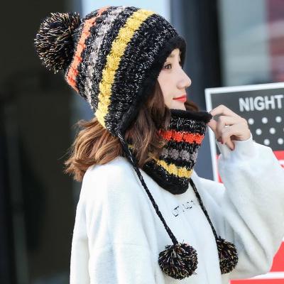 China Warm COMMON Winter Woolen Korean Hat Knit Hat Set 2pc Winter Two Piece Hat Set For Women for sale