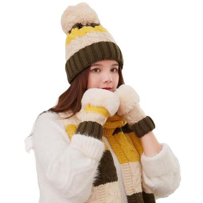 China JOINT Wool Hat Scarf Gloves Three Piece Hat Sets Hat Wool Hats For Women for sale