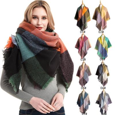 China Soft Women 2021 New Fashion Plaid Scarf Shawl Autumn Thick Warm Imitation Cashmere Scarf Shawl for sale