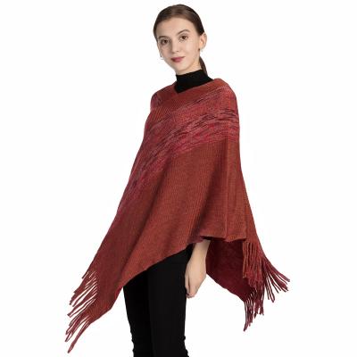 China Thick Soft Feeling Women Acrylic Spring Chiffon Scarf Autumn Tassel In-Stock Poncho Factory Warm Knitted Direct Wholesale for sale