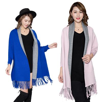 China Autumn Winter Double-Sided Shawl Women's Thickening Multifunctional Double Sided Tassel Sheaths Blend Cashmere Scarf Poncho for sale