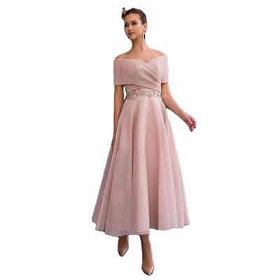 China Anti-Static Ladies A Line Midi Dress Dress Lace Belted Off The Shoulder Elegant Party Dresses for sale