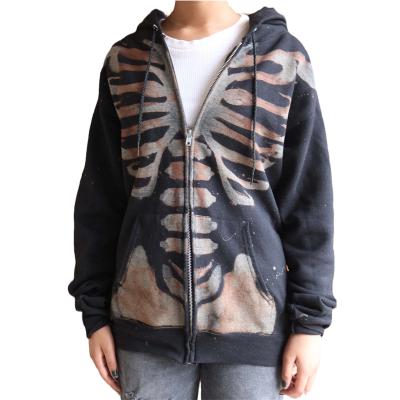 China Anti-Wrinkle Cool Hip Hop Sleeve Long Zippered Sweatshirt Ladies Drawstring Skull Hoodie Hooded Sweatshirt for sale