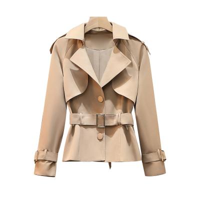 China Solid Color Breasted Shorts Ditch Coat Winter Jacket Viable Service Single Woman With Self Belted for sale