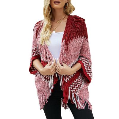 China Anti-wrinkle Winter Autumn Casual Ethnic Pattern Open Front Cardigan Women Tassel Kimono Boho cardigan for sale