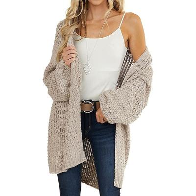 China Solid Color Anti-Wrinkle Long Sleeve Casual Womens Ladies Open Front Cardigan Winter Fall Lantern Sleeve Cardigan for sale