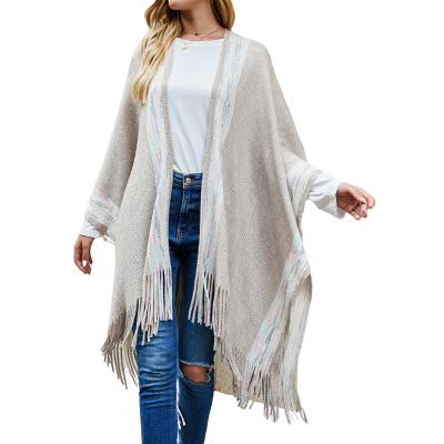 China Anti-Wrinkle Streetwear Stylish Autumn Winter Women Knitting Tassel Long Cardigan Shawl Cardigan for sale