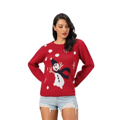 China Parride Knitted Sweater Snowman Sweater Round Neck Women Ugly Christmas Red Sweater for sale