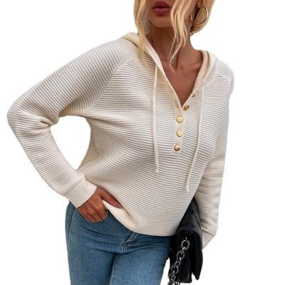 China Anti-wrinkle Streetwear Drawstring Pullover Causal Cable Knit Hooide Sweater Solid Color Women's Hoodie for sale