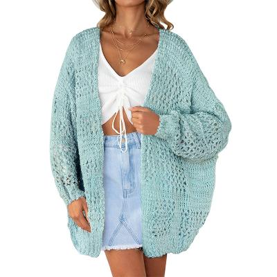 China Anti-wrinkle Solid Color Autumn Women's Open Front Long Sweater Crochet Fleece Cardigan for sale