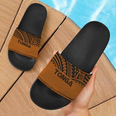 China Fashion Trend Color Black Brown Tribal Printing Women's Slippers Flip Flops House Shoes Your Design Polynesian Tonga Summer Custom Made for sale